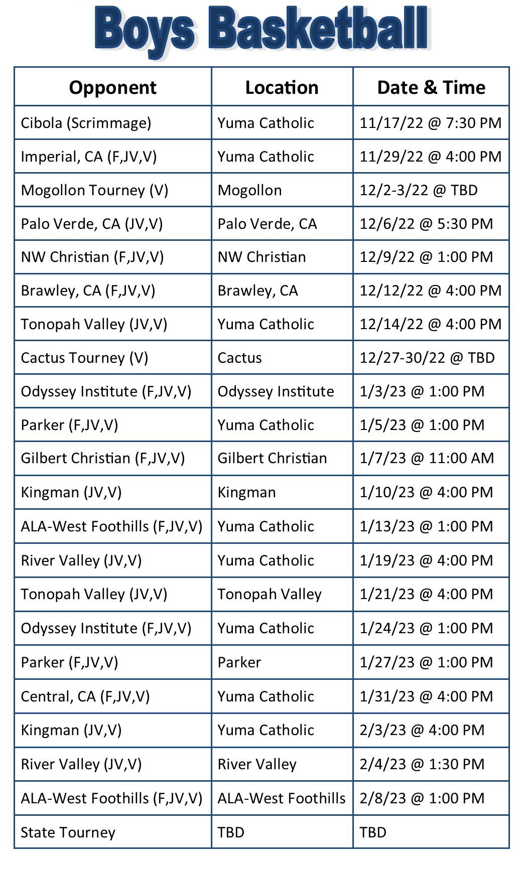Basketball Yuma Catholic High School